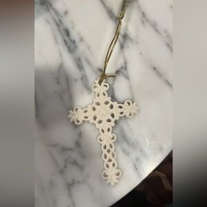 Lenox Cream Cross Ornament with Gold Cord